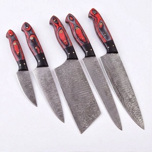 Couteau de cuisine et couteau d'extérieur faits à la main en acier Damas avec manche en bois - Product Image 2