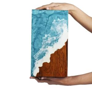 High Quality Wooden Cremation Urn with Epoxy Ocean Resin Design American Style <b>Memorial</b> Urn <b>Box</b> for Human Ashes - Product Image 5