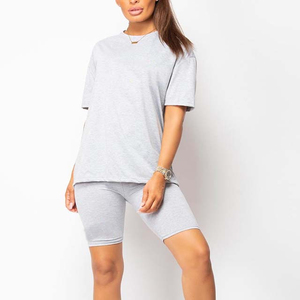 Summer outfits women t shirt and short <b>sets</b> summer <b>2</b> two <b>piece</b> woman blank biker short solid color <b>white</b> striped new design <b>set</b> - Product Image 3