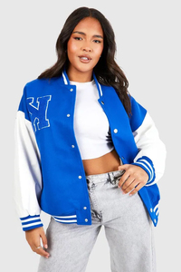 Veste bomber universitaire de qualité supérieure, en tricot de baseball, 100% laine respirante côtelée pour femmes - Product Image 4