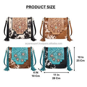 Western Designer Hand Tooled Carving Leather Fringe Handbag Cowhide Fur Gypsy <b>Boho</b> Vintage Handmade Shoulder <b>Bag</b> Stylish <b>Bags</b> - Product Image 2