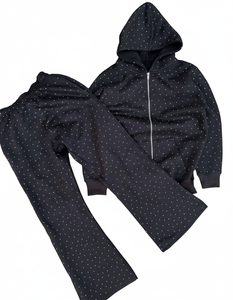 <b>Top</b> Quality Rhinestone Tracksuit Baggy Zip Hoodie Set Custom Design Rhinestones <b>Crystal</b> for Clothes Decoration - Product Image 3