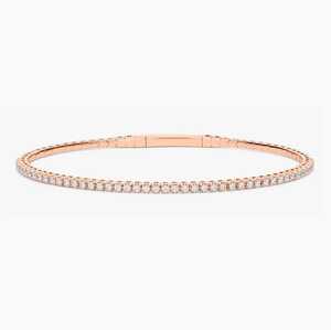 Diamond Bangle Stacking <b>Bracelets</b> Thin Minimalist 14K 18K Solid Gold Cut Lab Grown Prong Set Solitaire Push Clasp <b>Cuff</b> Jewelry - Product Image 5