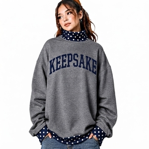 Sudadera Oversize de Cuello Redondo para Mujer, Gris con Estampado de Letras, Tejido de Mezcla de Algodón, Otoño Invierno, Ecológica, con Logotipo Frontal, Estilo Casual - Product Image 1
