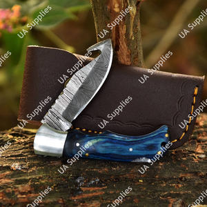 OFERTA ESPECIAL Cuchillo de bolsillo plegable hecho a mano de acero de Damasco con gancho para tripas y punta caída, mango de madera Pakka, ODM OEM, para camping y caza al aire libre de alta calidad - Product Image 2