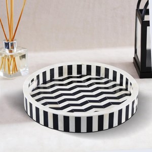 Handmade Bone Inlay Tray, Round Floral Serving Tray, Decorative <b>Table</b> Organizer, Housewarming Gift - Product Image 4