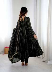 Conjunto de Vestido de Fiesta Mal Chanderi Premium, Completamente Cosido, con Detalles de Espejos Reales - Product Image 2