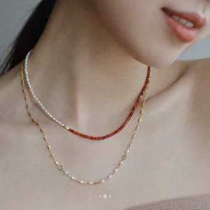 Collar de Perlas de Agua Dulce de Alta Calidad con Ágata Roja, Diseño Exclusivo, Collar de Moda con Capas para el Año Nuevo, Amuleto de Buena Suerte para el Zodiaco - Product Image 1