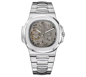 นาฬิกาดำน้ำ PP Silver Skeleton Seikos NH70 Movement ระบบกันน้ำ 50 บาร์ ตัวเรือนสแตนเลส สายหนัง หน้าปัดคริสตัล รุ่น MOD - Product Image 1