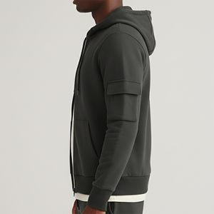 Sweat-shirt à capuche zippé pour homme, couleur unie, coton French Terry, coupe classique, avec poche poitrine, décontracté, pour l'automne/hiver - Product Image 3