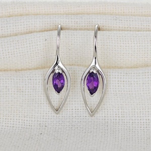Amethyst Dangle <b>Earrings</b> Sterling <b>Silver</b> Marquise February Birthstone Jewelry For Women - Product Image 1