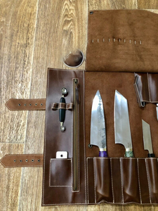 OEM Custom Classic Luxury Leather Knife <b>Roll</b> Portable Chef <b>Bag</b> Durable Heavy Duty Smell Proof Protection Culinary Travel Storage - Product Image 2