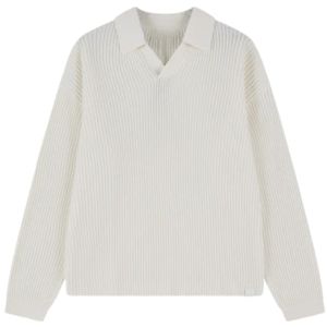 Men Heavy Washed Rib Knit Polo Sweater <b>Neutral</b> Long Sleeve Soft Textured Pullover Casual Winter Top Cotton Blend OEM - Product Image 1