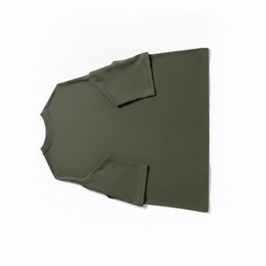 T-shirt en jersey 100 % coton vert olive pour homme, manches courtes, col rond, coupe ample, couleur unie, anti-boulochage - Product Image 3