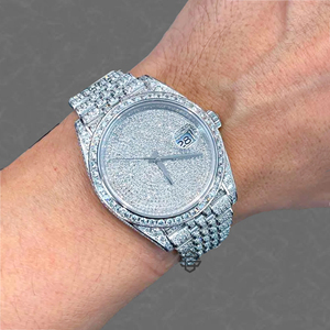 Luxury Fashion Stainless Steel 20mm Band Quartz Watch Men Business Glass Fancy Cut Full Iced Moissanite ETA Movement Watch - Product Image 1