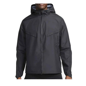 Men's Hooded Windproof <b>Rain</b> <b>Jacket</b> Solid <b>Black</b> Polyester Zipper Closure Casual Outdoor Wear Autumn Style Regular Fit - Product Image 1