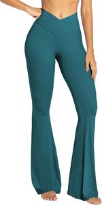 Pantalones de yoga acampanados de cintura alta con diseño cruzado para mujer, leggings de corte de bota con frente en V, control de abdomen, sensación de segunda piel, pantalones de fitness, ropa de gimnasio - Product Image 2