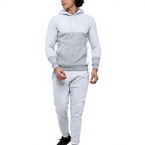 Survêtement gris à capuche pour homme, manches longues, color block, décontracté, coupe classique, avec poches latérales, taille élastique - Product Image 4