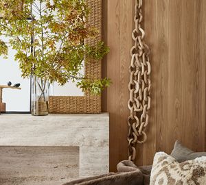 Modern Natural Wood <b>Rope</b> <b>Chain</b> Link Hanging Sculpture with Foliage Pattern Hand Carved Decorative Wall Art for Living Room - Product Image 4