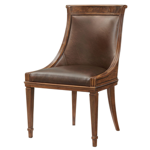 Luxury Burl Wood <b>Dining</b> <b>Chair</b> Antique Solid Wood Side <b>Chair</b> with Brown Synthetic Leather Upholstery for High Projects 1404442 - Product Image 3