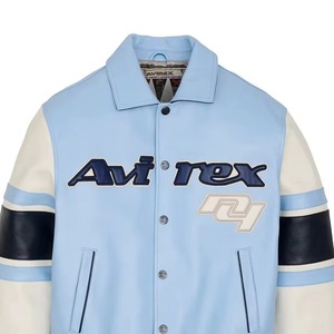 Chaqueta Avirex USA Edición Mink para Hombre, Chaqueta Bomber Americana de Cuero Natural, Chaqueta Avirex de Cuero Color Azul Claro - Product Image 5