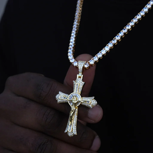 <b>Silver</b> Moissanite Jesus <b>Crucifix</b> Baguette Cross Pendant Yellow Tone Hip Hop Statement Necklace Luxury Jewelry jesus cross neckla - Product Image 3