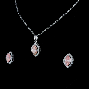 Elegant Marquise Pink Lab Grown Diamond Halo <b>Necklace</b> and Earrings Set in White Gold - Product Image 4