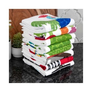 Waffle Weaved Tea Cups Embroidered Design Water Drying Microfiber <b>Window</b> Ultra Durable for Kitchen Counter Top 40*40cm Towels - Product Image 2