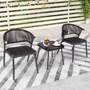 Set di 3 Mobili da Giardino in Rattan con Piano in Vetro Temperato per Cortile o Bordo Piscina - Product Image 3