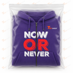 Sweat à capuche zippé violet pour homme, imprimé 'Now Or Never', en molleton décontracté, coupe classique, pour l'automne - Product Image 6