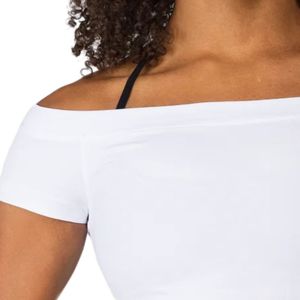 Top Deportivo Corto Blanco para Mujer, con Hombros Descubiertos y Manga Corta, para Gimnasio, Yoga, Ejercicio, Ropa Deportiva Elástica, Entrenamiento Atlético - Product Image 3