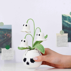 Fleur artificielle en crochet faite à la main, plante en pot, fleur de cloche blanche, décoration, cadeau pour la maison, les amis, fabriqué au Vietnam - Product Image 4