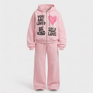 Women <b>Pink</b> Hooded <b>Tracksuit</b> <b>Set</b> Full Sleeve Zipper Front Solid Regular Fit Casual Sweatshirt Pants Autumn Wear Breathable - Product Image 1