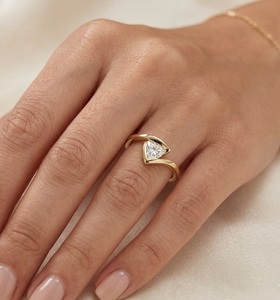 IGI Certified D color VVS Trillion Tension Set <b>Diamond</b> Bypass Engagement <b>Ring</b> 18K Solid Gold Lab <b>Diamond</b> <b>Ring</b> Geometric Jewelry - Product Image 2