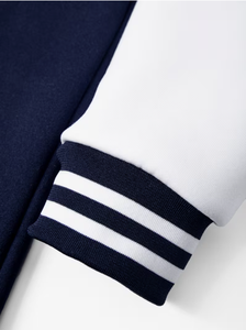 Veste universelle unisexe Profit Sport, motif lettres bleu marine et blanc, décontractée, hiver, réversible, coupe-vent, respirante, polaire, col en V, coupe régulière - Product Image 5