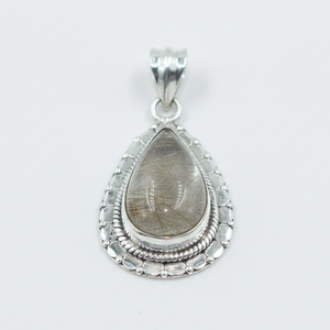 Cuarzo rutilado dorado natural, colgante de lágrima hecho a mano en plata de ley 925, diseño vintage, joyería curativa, regalo de Navidad - Product Image 6