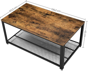Wood and Metal <b>Coffee</b> <b>Table</b> with Storage Shelf <b>Rustic</b> Wooden Top <b>Table</b> Modern Home Furniture Decorative Side <b>Table</b> Office Lounge - Product Image 3