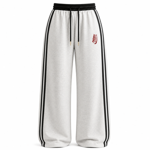 Wholesale Custom Logo Wide Leg Sweatpants <b>Men</b> Baggy Side Stripe Track <b>Pants</b> Unisex Streetwear Fleece Joggers Oversized Trousers - Product Image 4