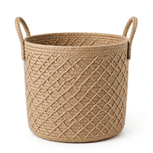 Panier à linge en jute écologique, forme cylindrique, multifonctionnel, avec poignées, design moderne, pour le rangement des vêtements sales BD - Product Image 6