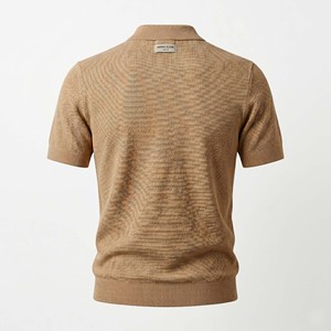 เสื้อเชิ้ตผู้ชายขายส่ง ผ้าฝ้าย 100% พิมพ์ลายถัก สำหรับเสื้อเชิ้ตแขนสั้น ผ้าเนื้อวินเทจสีแทน พร้อมลายปัก ชายเสื้อและปลายแขนแบบริบ - Product Image 2