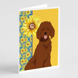 Tournesols d'été fantaisistes A7 Taille 5x7 Cartes vierges Standard Red Caniche Carte de vœux Pack de 8 enveloppes pour notes personnelles - Product Image 1