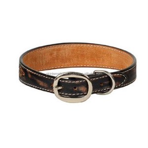 Collar de piel bronceada de alta calidad para perro, accesorio suave y acolchado, hecho a mano, diseño floral tallado a mano, con costura de bordes - Product Image 5