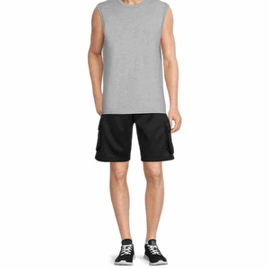 Pantalones Cortos Cargo para Hombre, Color Negro Sólido, Estilo Urbano, Cintura Media, Elásticos, de Secado Rápido, Transpirables, de Poliéster/Algodón, con Bolsillos - Product Image 4
