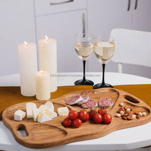 Plateau à collation en bois massif Plateau de service pour aliments occidentaux avec plaque en ardoise noire plaquée de bois de teck/manguier pour servir des plats occidentaux - Product Image 1