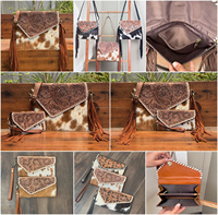 Tas bahu dan tempat kartu dompet wanita, Set Kombo 2 potong untuk wanita kulit sapi tote tangan kustom kapasitas besar pinggiran selempang