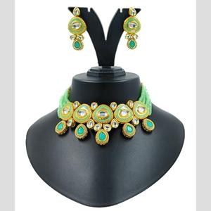 Conjunto de collar chapado en oro con Kundan y cuentas, joyería fina de diseño étnico de lujo para uso diario o nupcial NS79 VERDE - Product Image 1