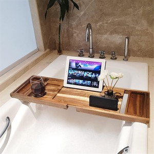 Wooden Bathtub <b>Caddy</b> <b>Bath</b> <b>Tray</b> Modern Rectangle Style Waterproof Eco-Friendly Durable Easy Clean Bathroom Spa Accessory Spa Gift - Product Image 3