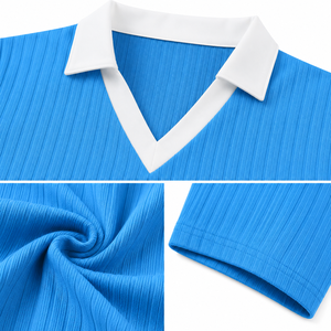 Camisa de Mujer Azul Sólido de Manga Tres Cuartos Estilo Vintage con Cuello Blanco, Tejido Casual de Spandex/Poliéster Transpirable de Secado Rápido - Product Image 3