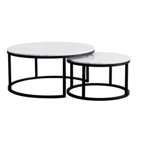 Custom Style Modern White <b>Marble</b> Pattern Black Steel Frame <b>Nesting</b> Coffee <b>Table</b> Set For Hotel Suite Lounge Coffee <b>Table</b> - Product Image 1