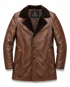 Manteau d'hiver en cuir vieilli avec fourrure pour homme, col montant décontracté, fermeture éclair, coupe-vent, respirant, séchage rapide, écologique - Product Image 1